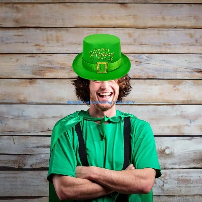 E56A Irish Holiday Green Tall Hat StPatrick Day Props Caps Adults Carnivals Party Hat