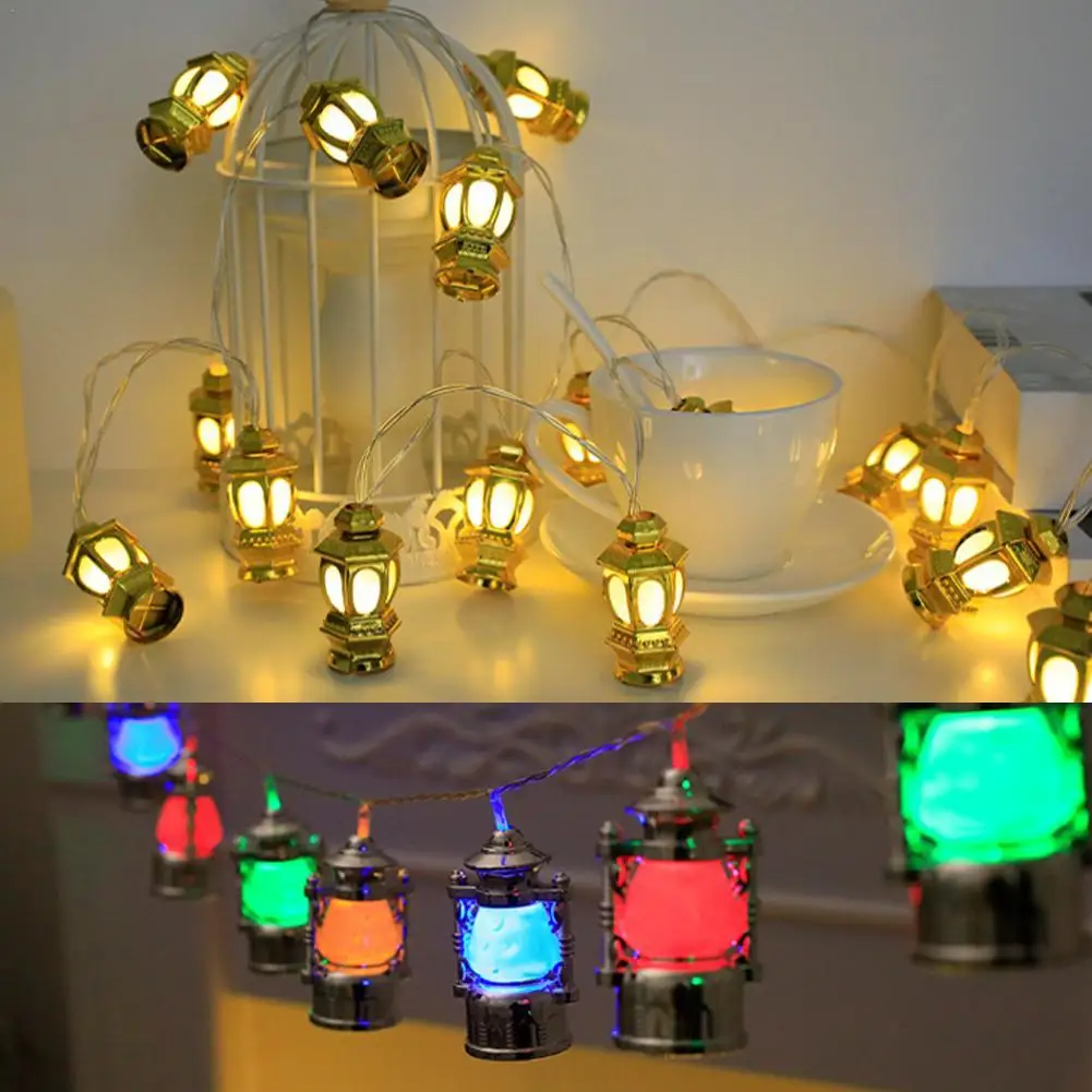 1 conjunto de corda de luzes banhadas a ouro dourado para eid al adha decoração de férias led luz de corda bateria estrela lua lâmpada mágica