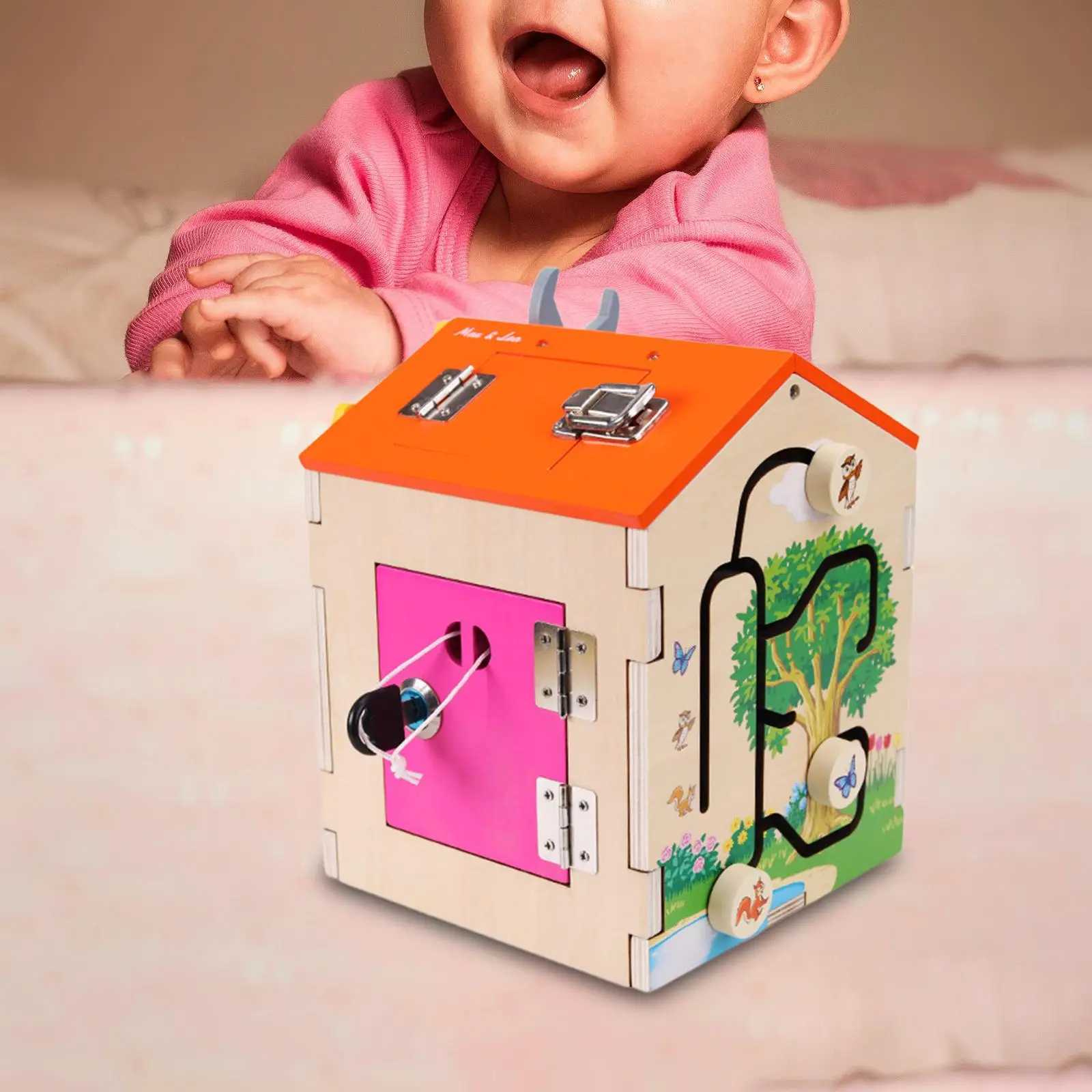 Wood Busy House Track Early Educational Sensory Fine Motor Training for Hands on Learning Reativity Thinking Coordination Color