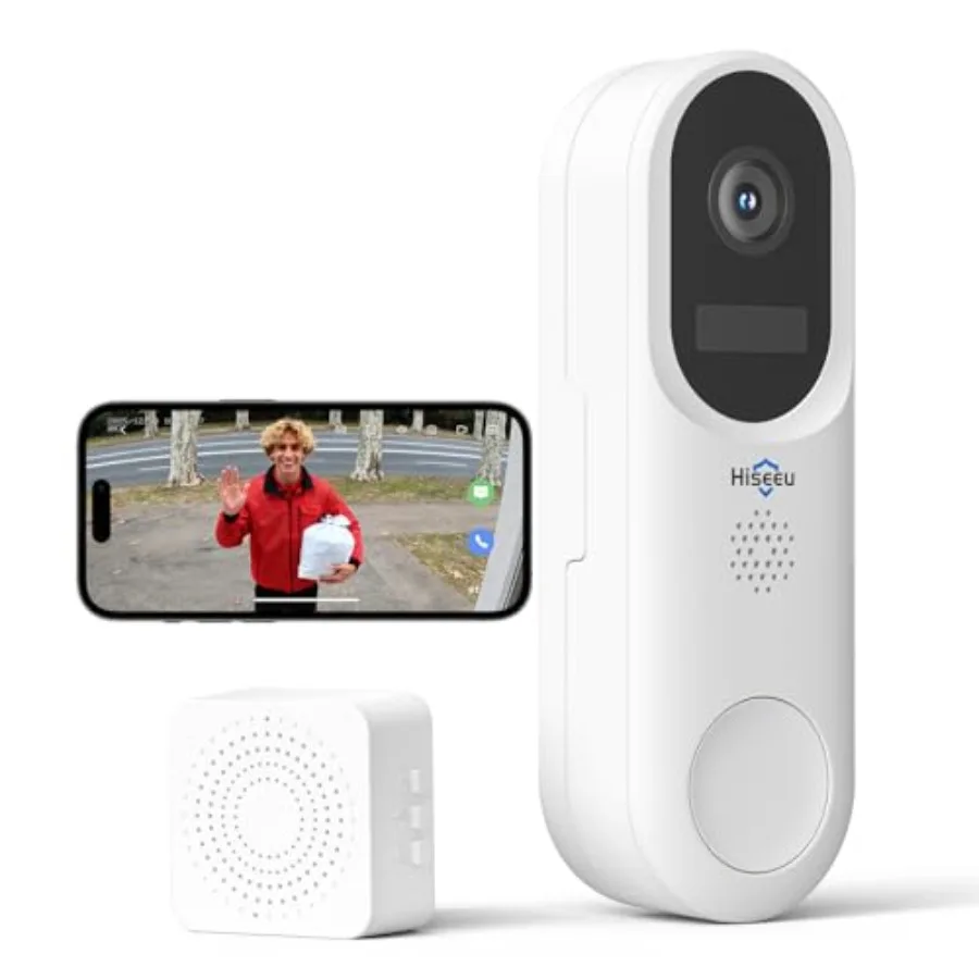 Wireless doorbell camera for outdoor use, aluminum alloy body, black color, 2K HD live view with two-way talk, 150 wide angle,