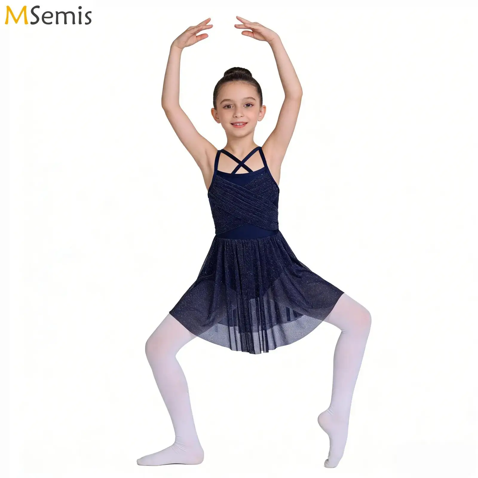 

Toddler Girls Sparkly Ballet Jersey Lyrical Latin Dance Cami Dress Gymnastics Leotard Figure Skating Dance Performance Costume