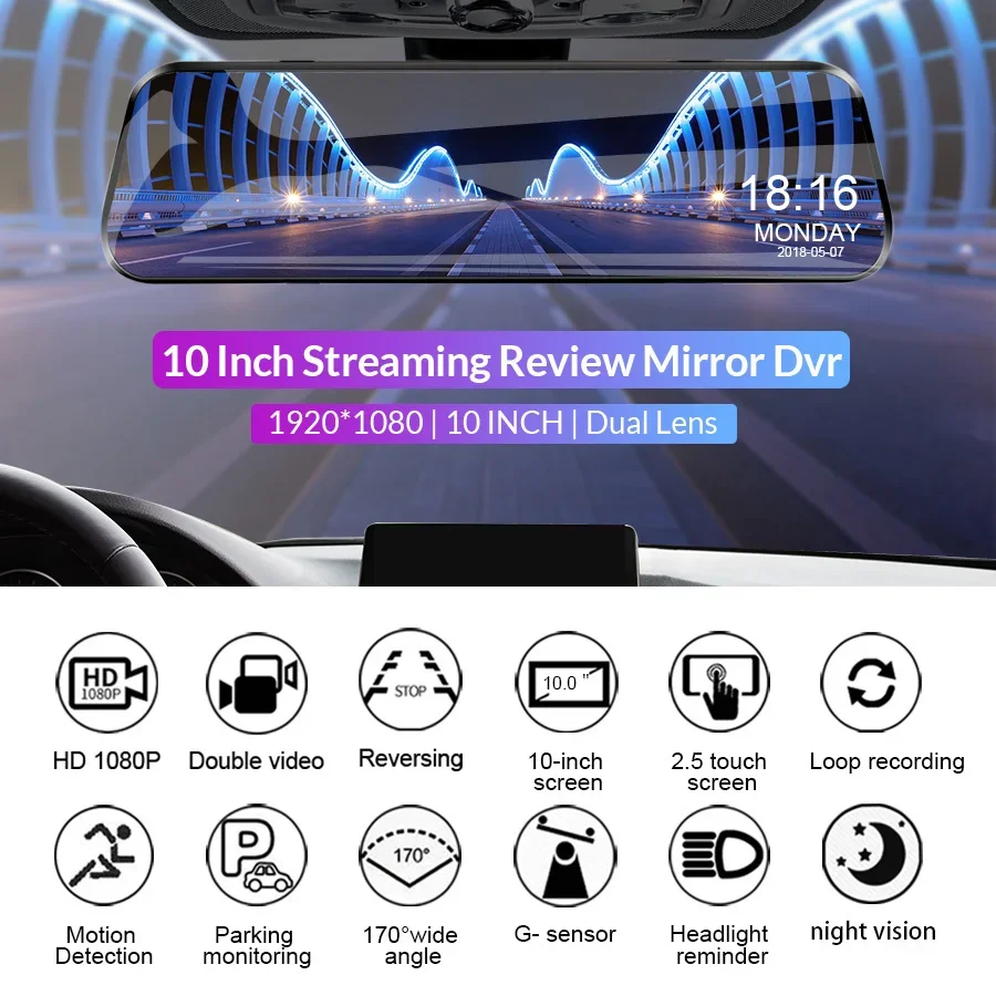 Mirror Camera for Car Touch Screen Video Recorder Rearview Mirror Dash Cam Front and Rear Camera Black Box For Smart Mirror DVR