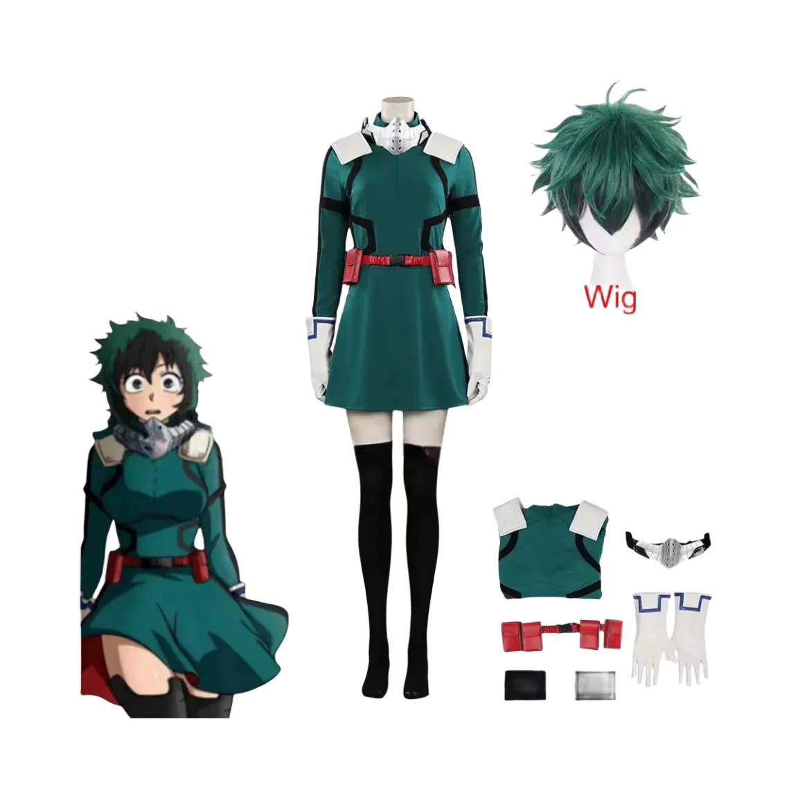 

Anime My Hero Academia Midoriya Izuku Cosplay Costume Women Dress Outfits Halloween Carnival Party Wig Socks Custome Suit Free