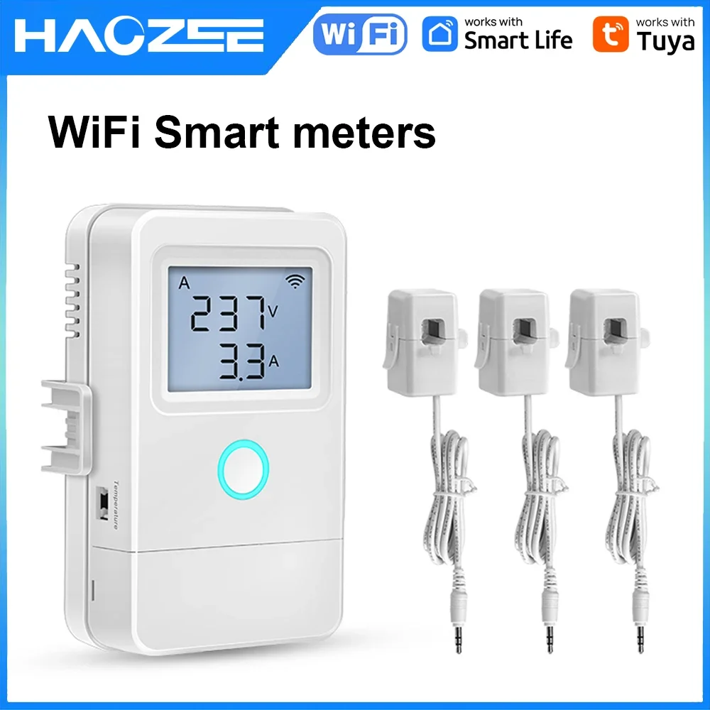 Haozee Tuya Wifi Intelligent Energy Meter LCD Display Screen Power Production Consumption Bidirectional Monitoring APP Control