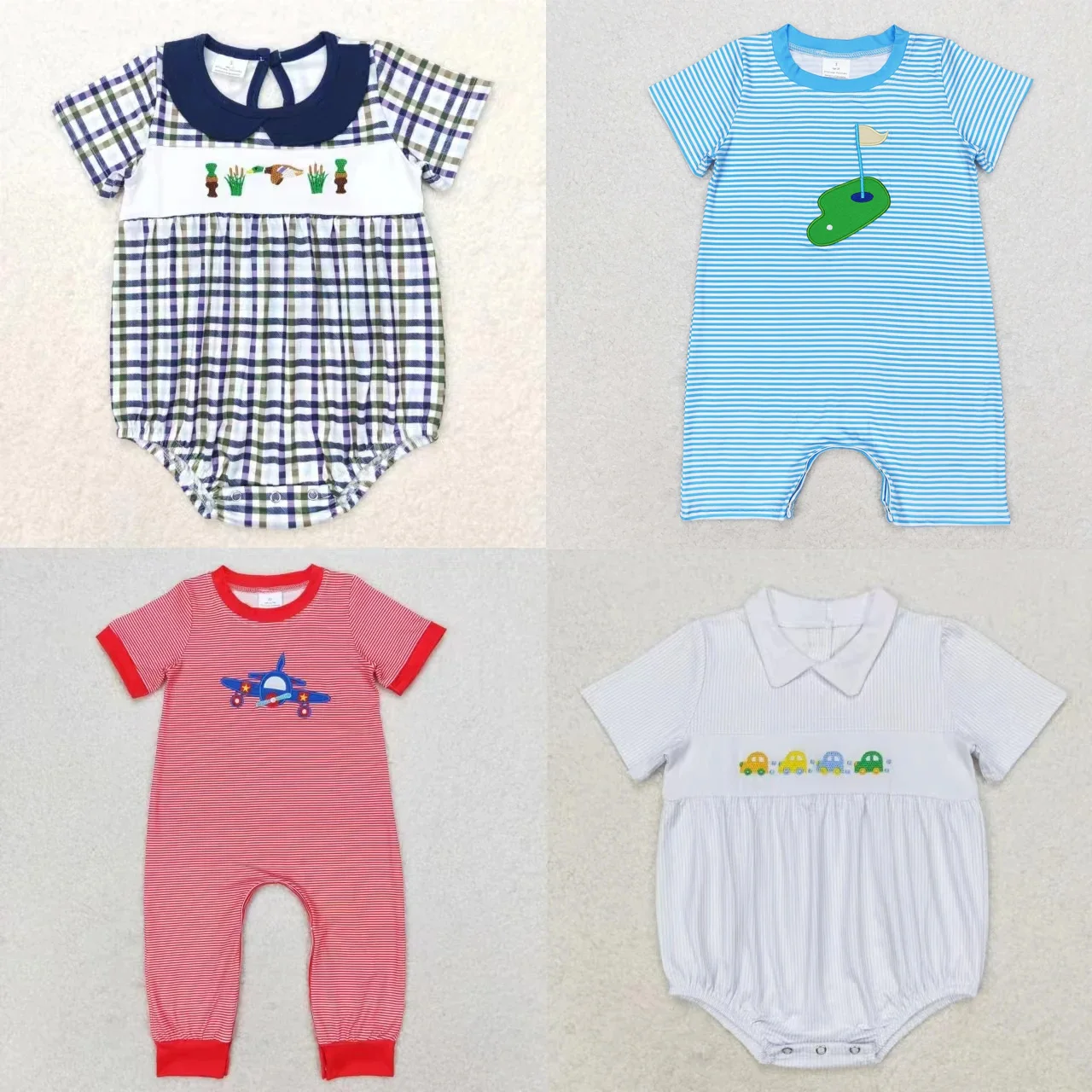 

Wholesale Kids Toddler Romper Children Jumpsuit Baby Boy Summer Newborn Embroidery One-piece Coverall Ducks Ball Trucks Bodysuit