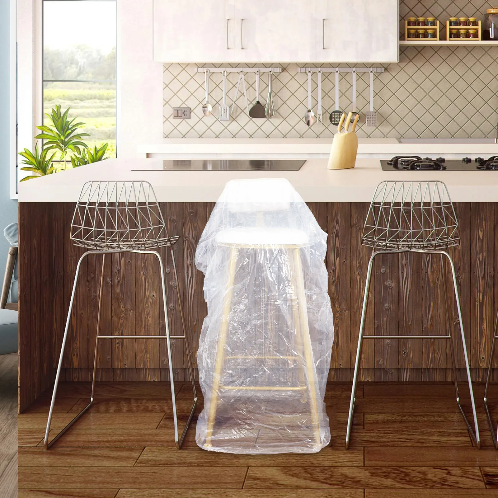 PVC Transparent Chair Cover Waterproof Heavy Duty Plastic Furniture Cover for Armchairs Recliners Dining Room Storage Protection