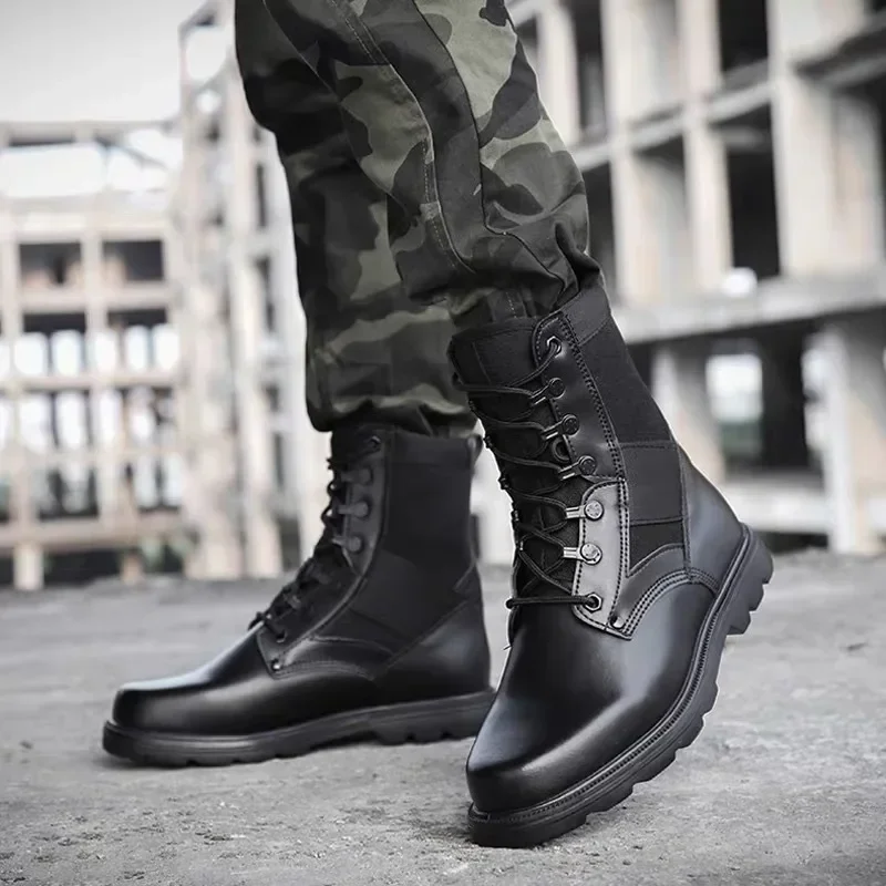 Botas tácticas punta de acero ultraligeras negras transpirables
