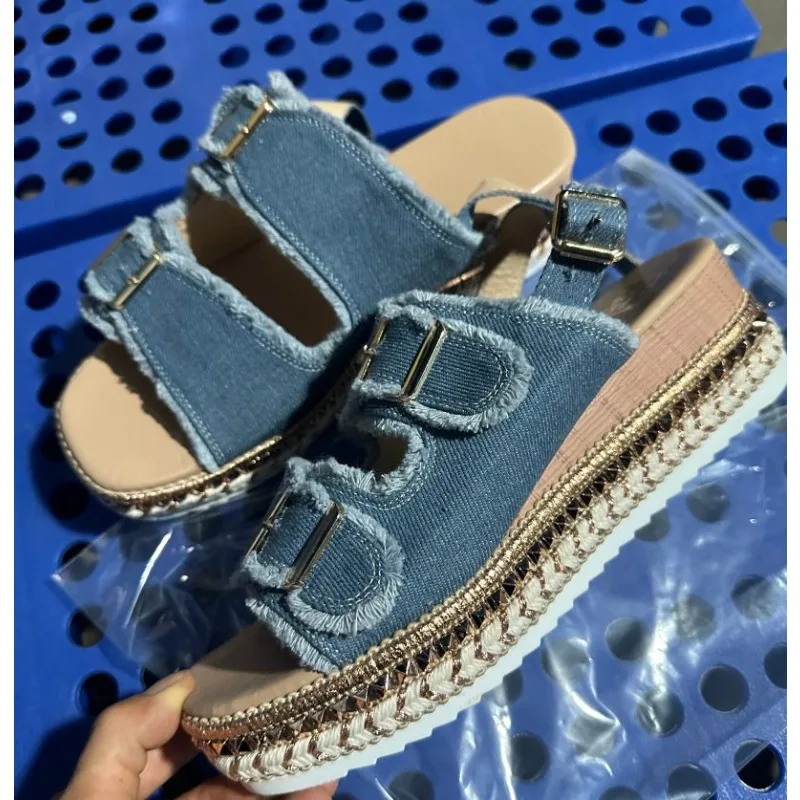 Women Sandals Classic Denim Canvas Sandal Fashion Wedges Platform Sandal Summer Ankle Straps Women Beach Sandals Sandalias Mujer view 3