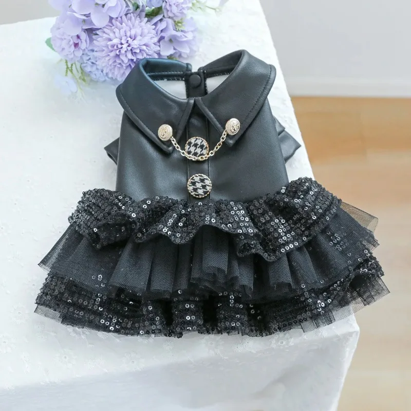 

Luxury Brand Dog Clothes Puppy Princess Black Leather Waterproof Autumn Winter Pet Outfit Girl Boy Coat XS XL Elegant Costumes