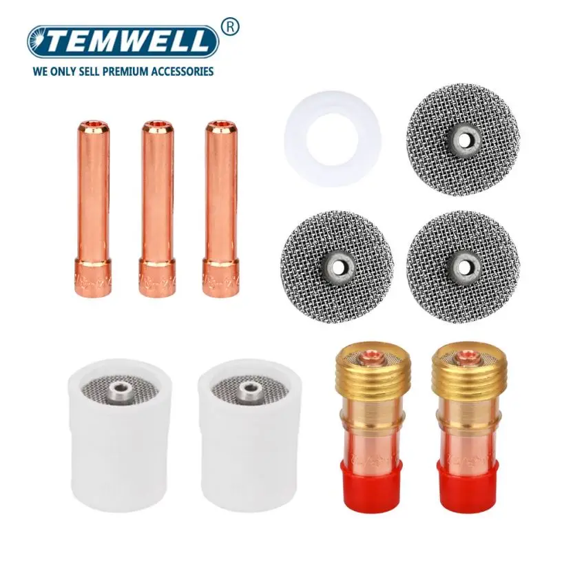 11pcs TIG Welding 10# 12# 14# 16# 24# White Ceramic Nozzle Alumina Cup Kit Torches WP17 20 26 Stubby Collets Body Gas Lens Sets