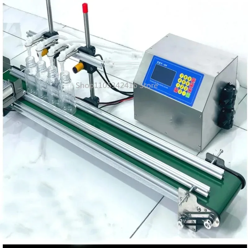 Tabletop Automatic Low Viscosity Liquid Filling Machine 1-4 Heads Juice Water Bottle Filler with Conveyor Belt