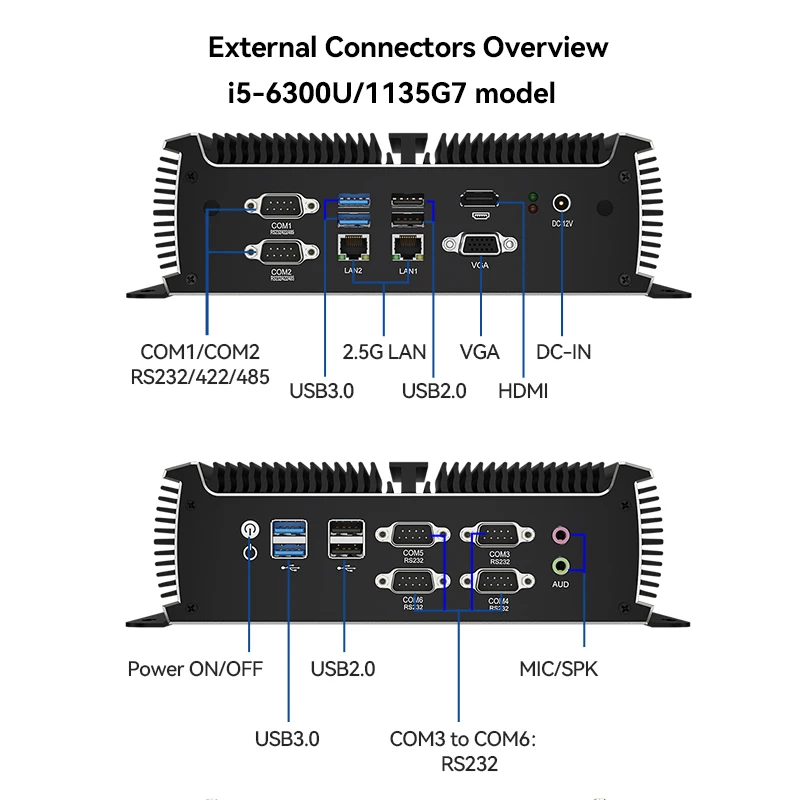 Imagem -04 - Mini pc Industrial do Iot Fanless Core I57200u de Intel 6x com Db9 Rs232 Rs485 Ethernet Wi-fi 4g Lte Gpio Windows Linux