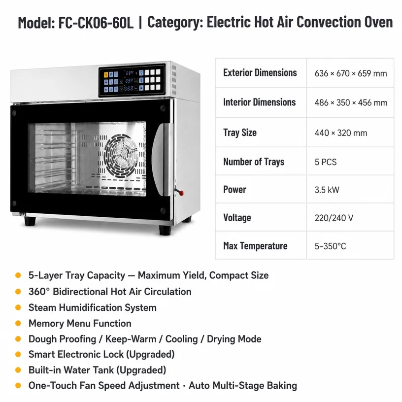 120L 5-Tray Multi-function Kitchen Equipment Steam Convection Oven Counter Top High Speed Two-way Hot air Convection Oven