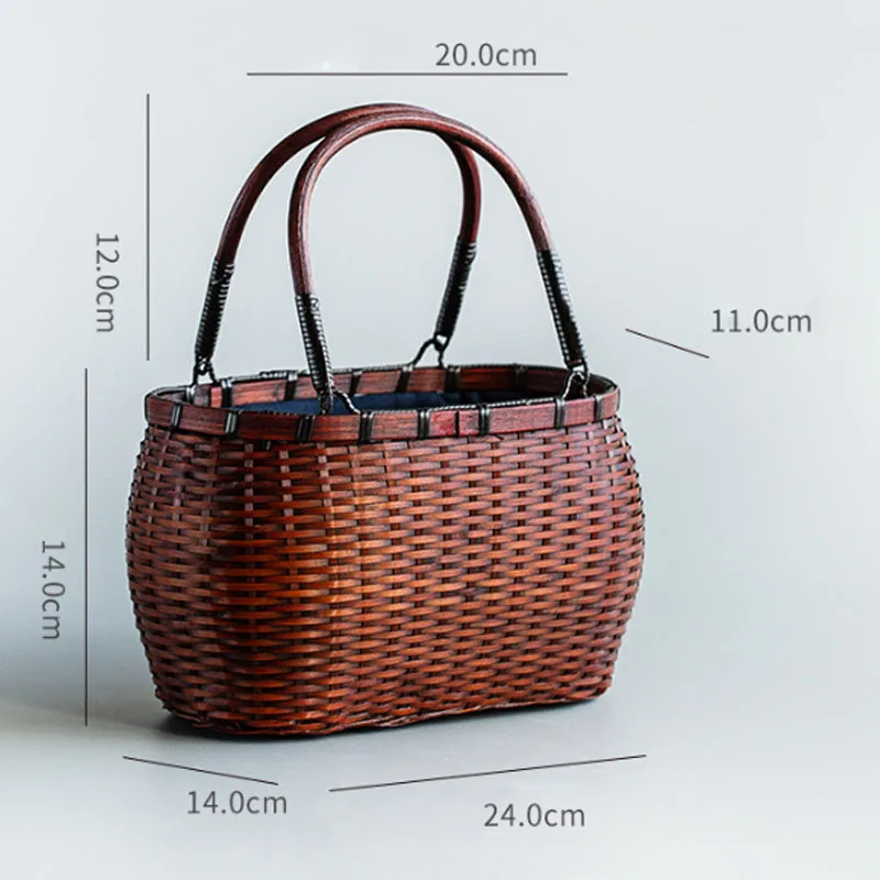 Saco De Cesta De Tecido De Bambu Artesanal Para Mulheres, Bolsa De Moda Retro, Saco De Praia De Verão