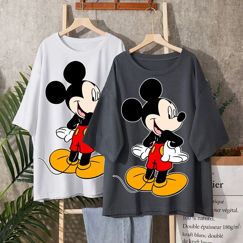 

Kawaii Women Tshirt Fashion Cartoon Mickey Minnie Top Female Ulzzang Oversized T-shirt with Short Sleeves 90s Y2k