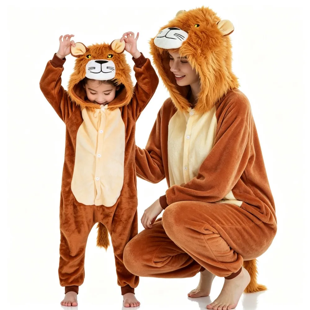 Children's Winter Warm Flannel Kigurumi Pajamas One Piece Hooded Animal Cartoon Jumpsuits Halloween Christmas Cosplay Costume