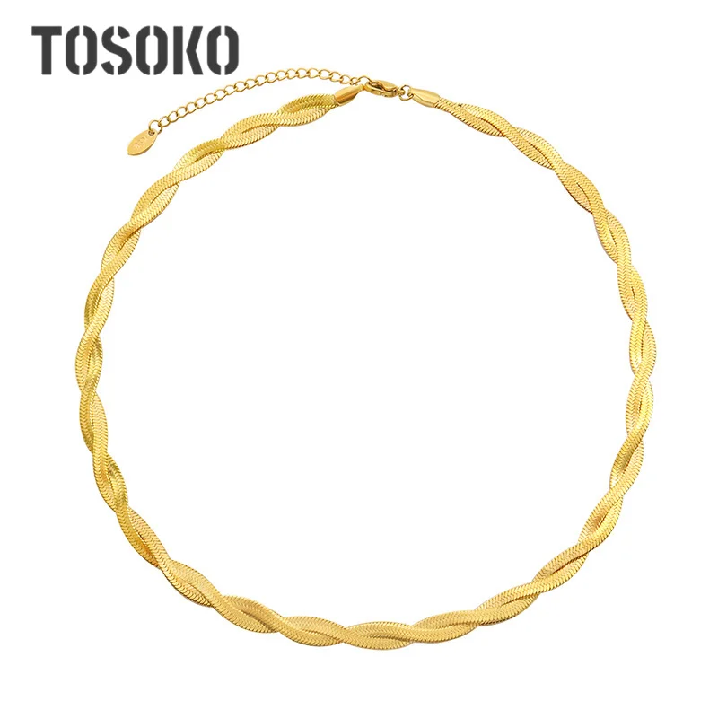 TOSOKO Waterproof Braided New Herringbone Chain Necklace Bracelets Set Wholesale Stainless Steel Jewelry BSE35