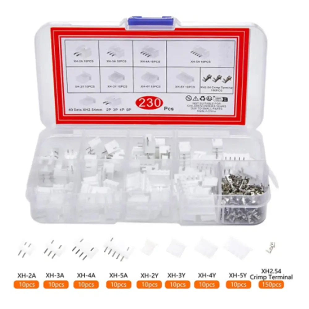230Pcs Pitch Terminals Kit JST PH 2.0mm XH 2.54mm 2/3/4/5 Pin Male Female Plug Crimp Wire Connector Plastic Housing Header