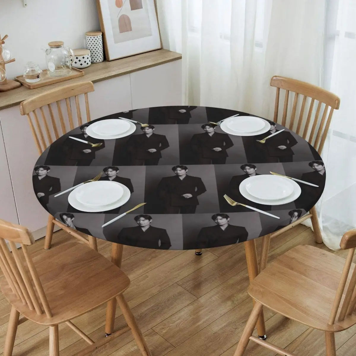 Lee Byung Hun Actor Waterproof Round Tablecloth Oilproof Table Cloth for Kitchen Events Dining Table Cover