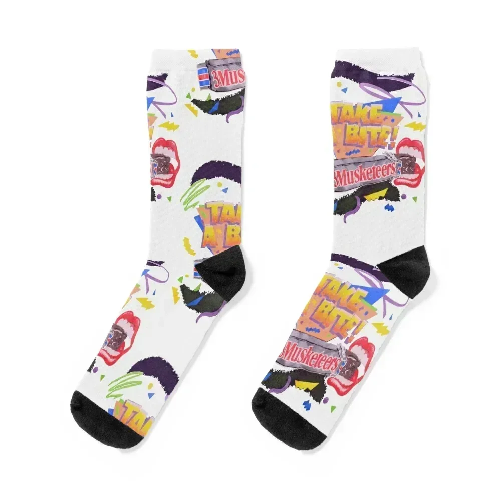 

80's 3 Musketeers Take A Bite Vintage Mars Brand Socks funny gifts sports stockings bright garter Woman Socks Men's