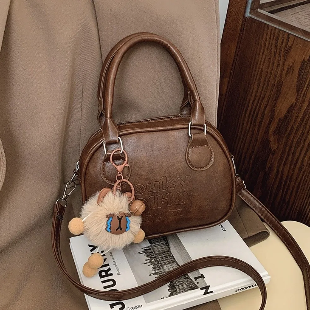 

Повседневная сумка для боулинга Y2k, большая вместительная сумка на плечо из искусственной кожи в корейском стиле, регулируемая однотонная сумка для улицы