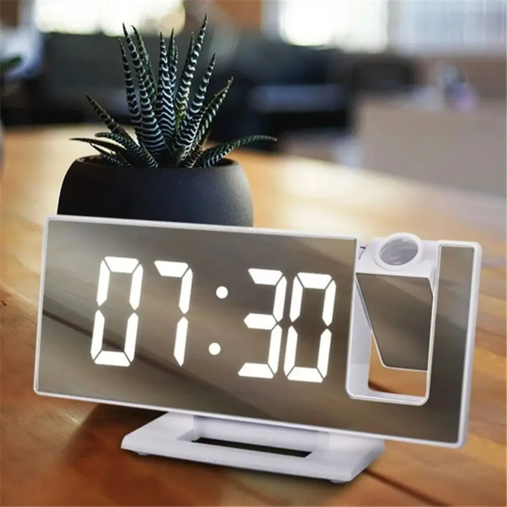 

12/24H Display Projection Alarm Clock Temperature Display Backlight Digital Alarm Clock Snooze Function Specular Surface