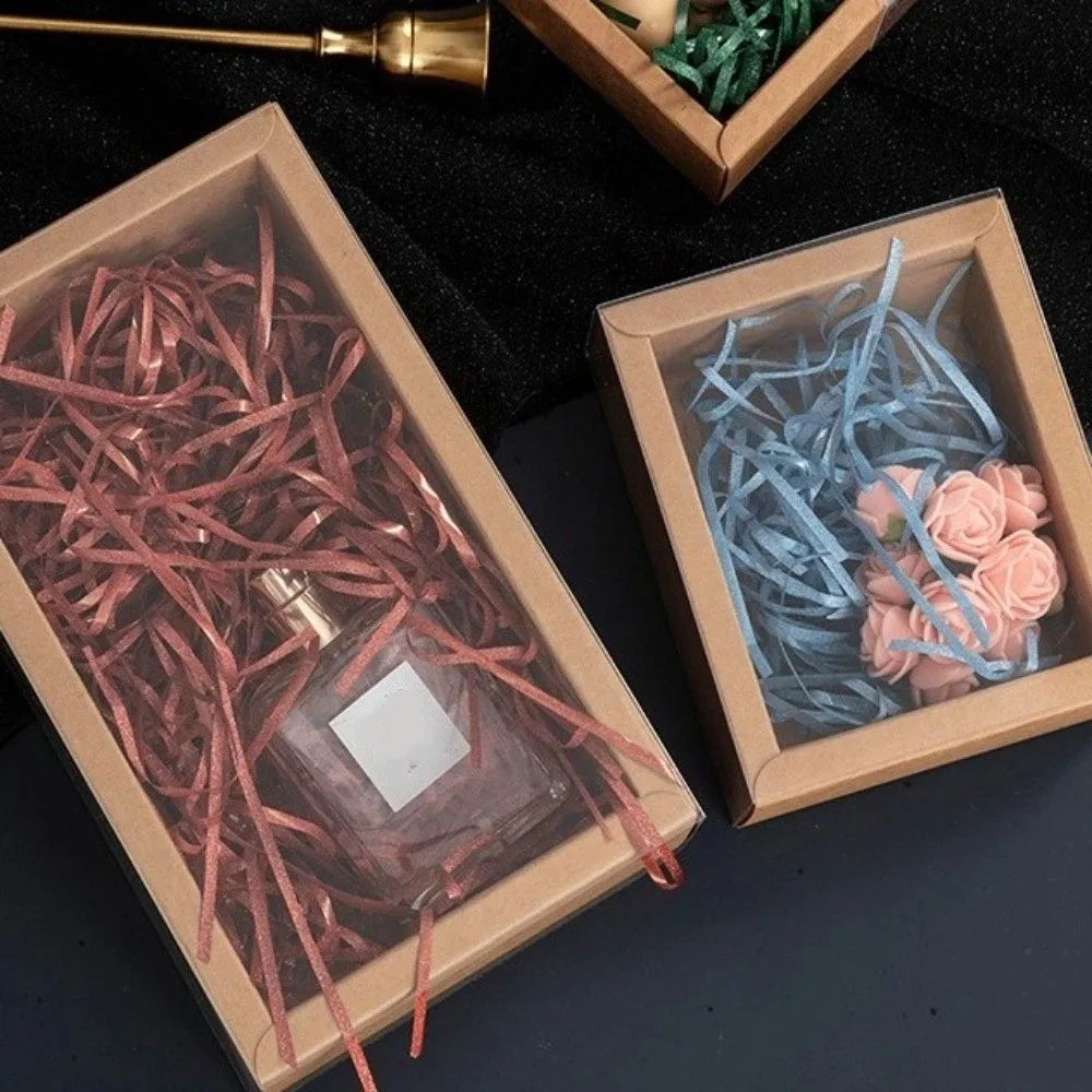 

10PCS/SET Practical Clear Window Kraft Gift Box Hardcore Foldable Drawer Gift Box Reusable DIY Packaging Box Festival Present