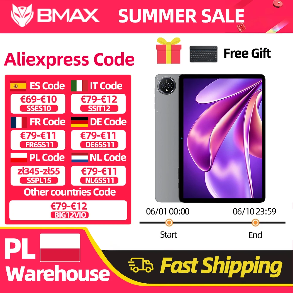 Tablette BMAX I10 Plus 10,1 pouces avec écran IPS LCD, processeur UNISOC T7250 8 cœurs, 16 Go (4 Go + 12 Go) de RAM, 128 Go de ROM, batterie 6000 mAh, type-C, Android 16, double Wi-Fi, Bluetooth, GPS