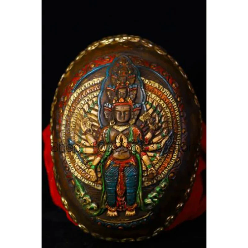 

16.5 Tibetan Buddhism Gabala Bowl Carved Color Painting Buddha Bowl