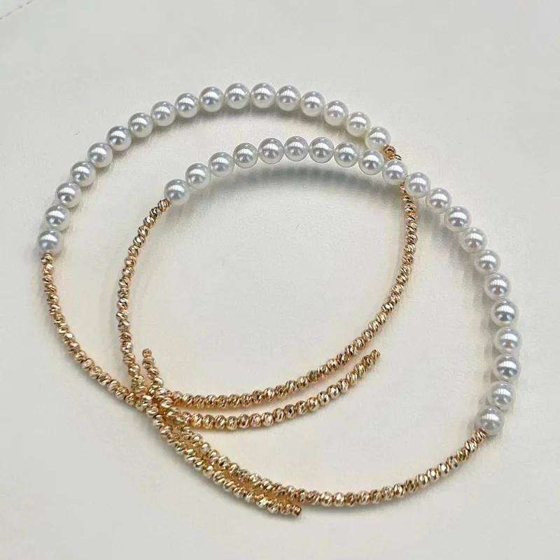 

SGARIT Trending Jewelry 4-4.5mm S925 Sterling Silver Gold Round Beads Natural Freshwater Aurora Round Pearl Bracelet For Women