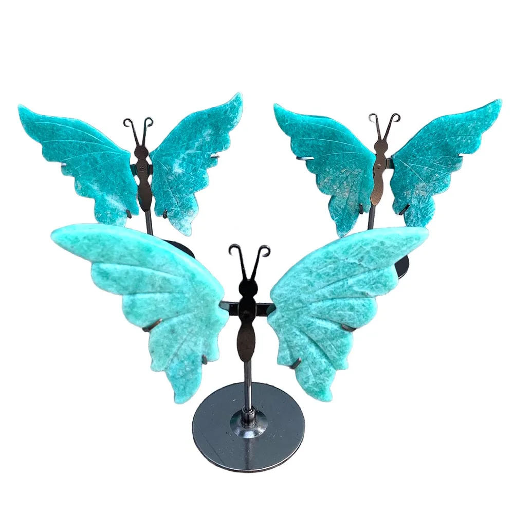 9cm to 10cm Amazonite Butterfly Carving with Stand Handcrafted Crystal Figurine Reiki Healing Stone, Spiritual Home Decor Gift