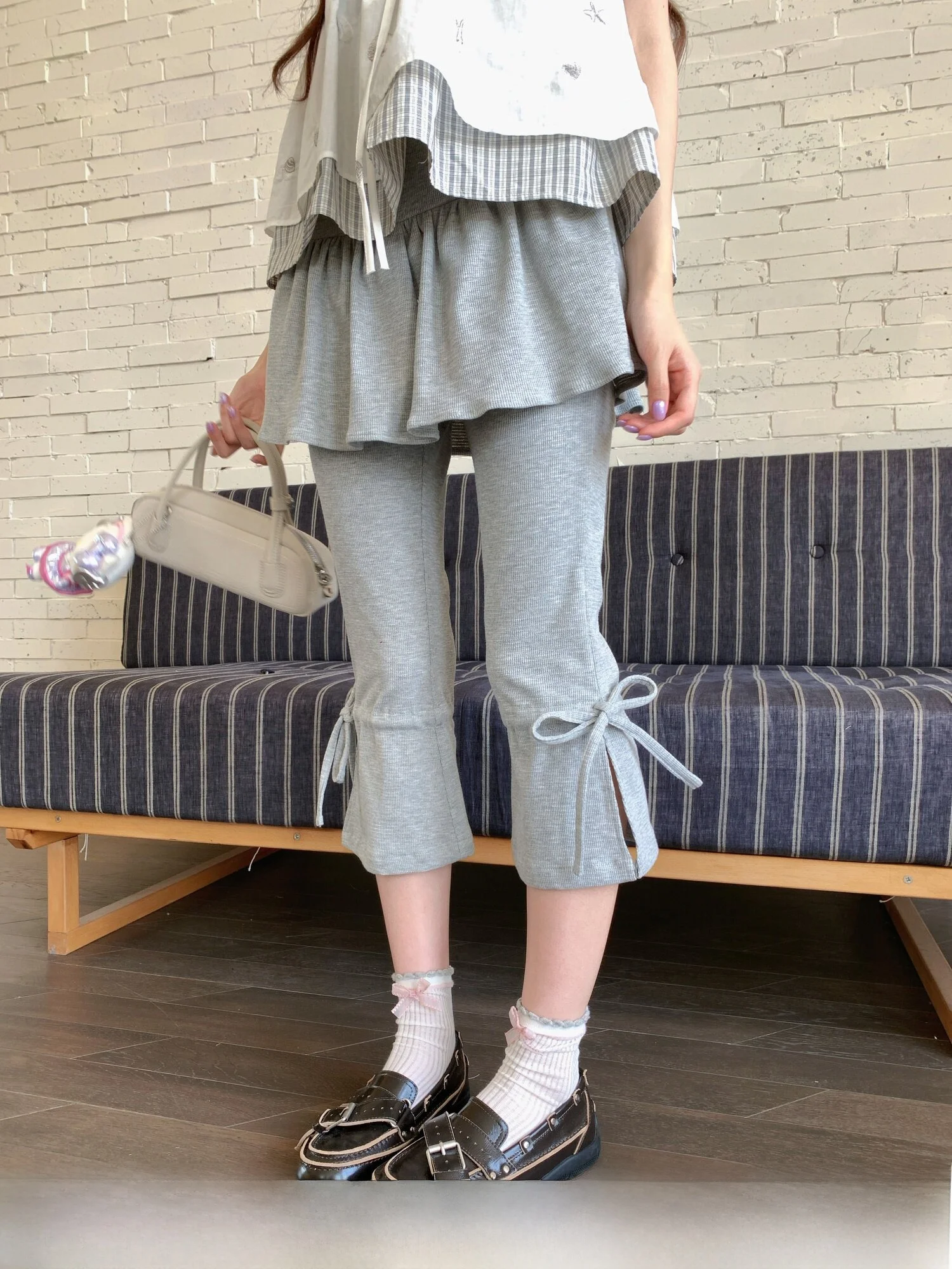 Ruan Ruan Grey Ballet Casual Pants Women's Summer Loose Fit Bell Bottom Drawstring Adjustable Slimming Casual Pants