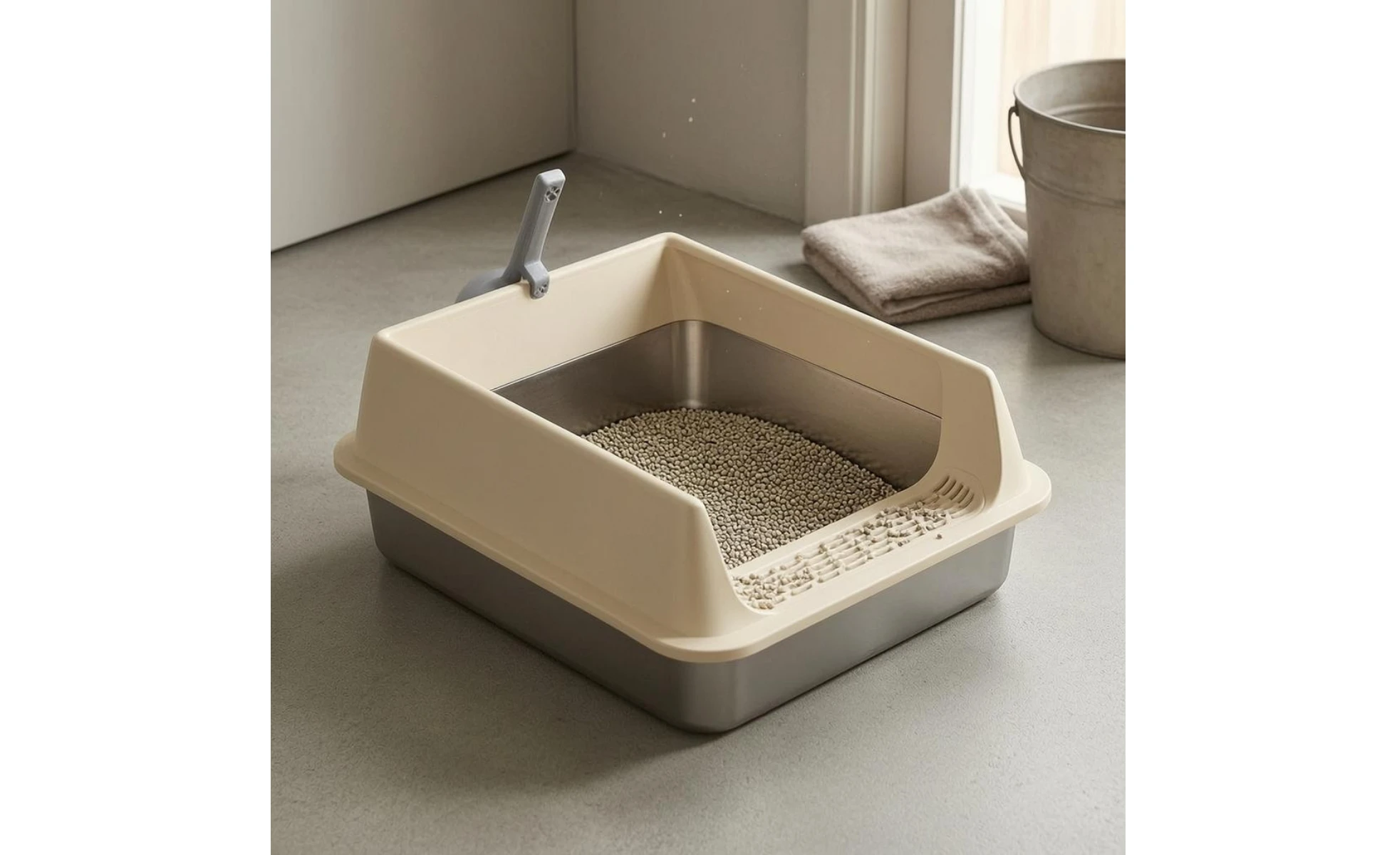 Cat Litter Box with Fence Deep Basin Open Top Litter Box Waste Tray Included Scoop Non Porous
