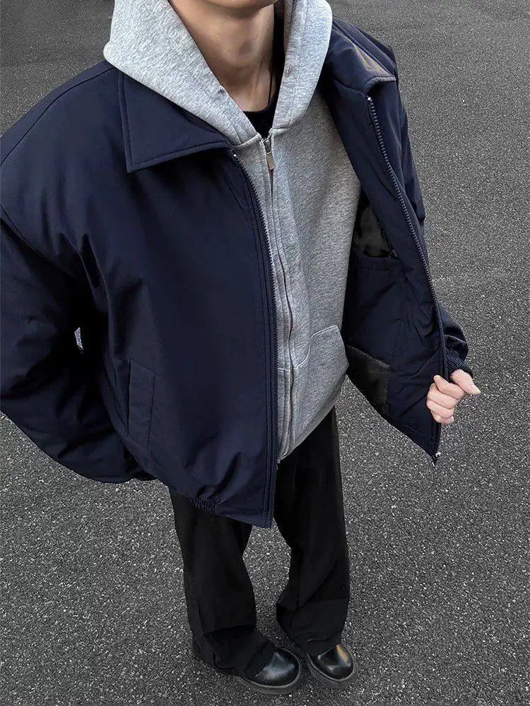 

American Style Pilot Jacket Men's Spring Autumn Short Collar Bomber Baseball Coat Windproof Casual Wear Pure Color Zipper