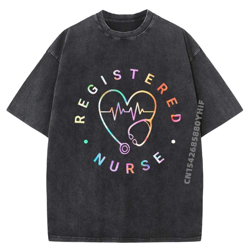 

Registered Nurse Heart Beat Tie Dye RN Nursing Designer Clothes Men's Cotton Soft Washed T-Shirt Men Printed Tees
