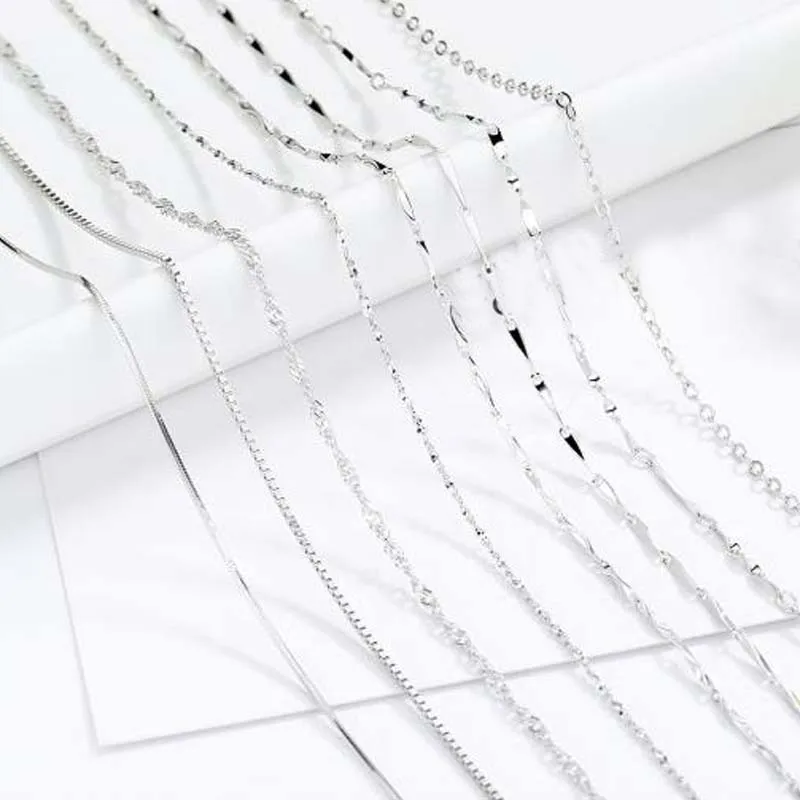 Genuine Real Pure Solid 925 Sterling Silver Chains for Women O Box Snake Waterwave Banboom Chain DIY Jewelry Female Necklaces