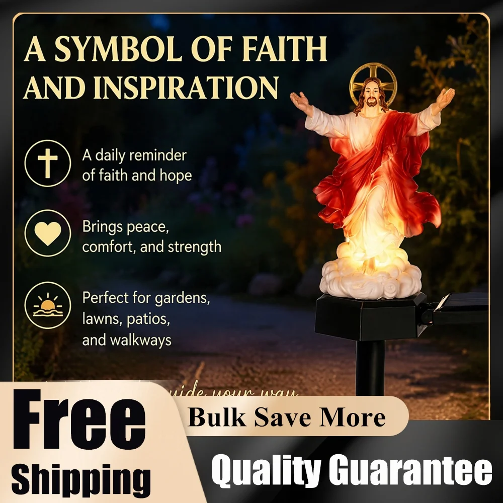 Solar-Powered Lighted Jesus Figurine with Glowing Night Lamp & Versatile Blessed Father Figure for Garden Patio Lawn Decoration