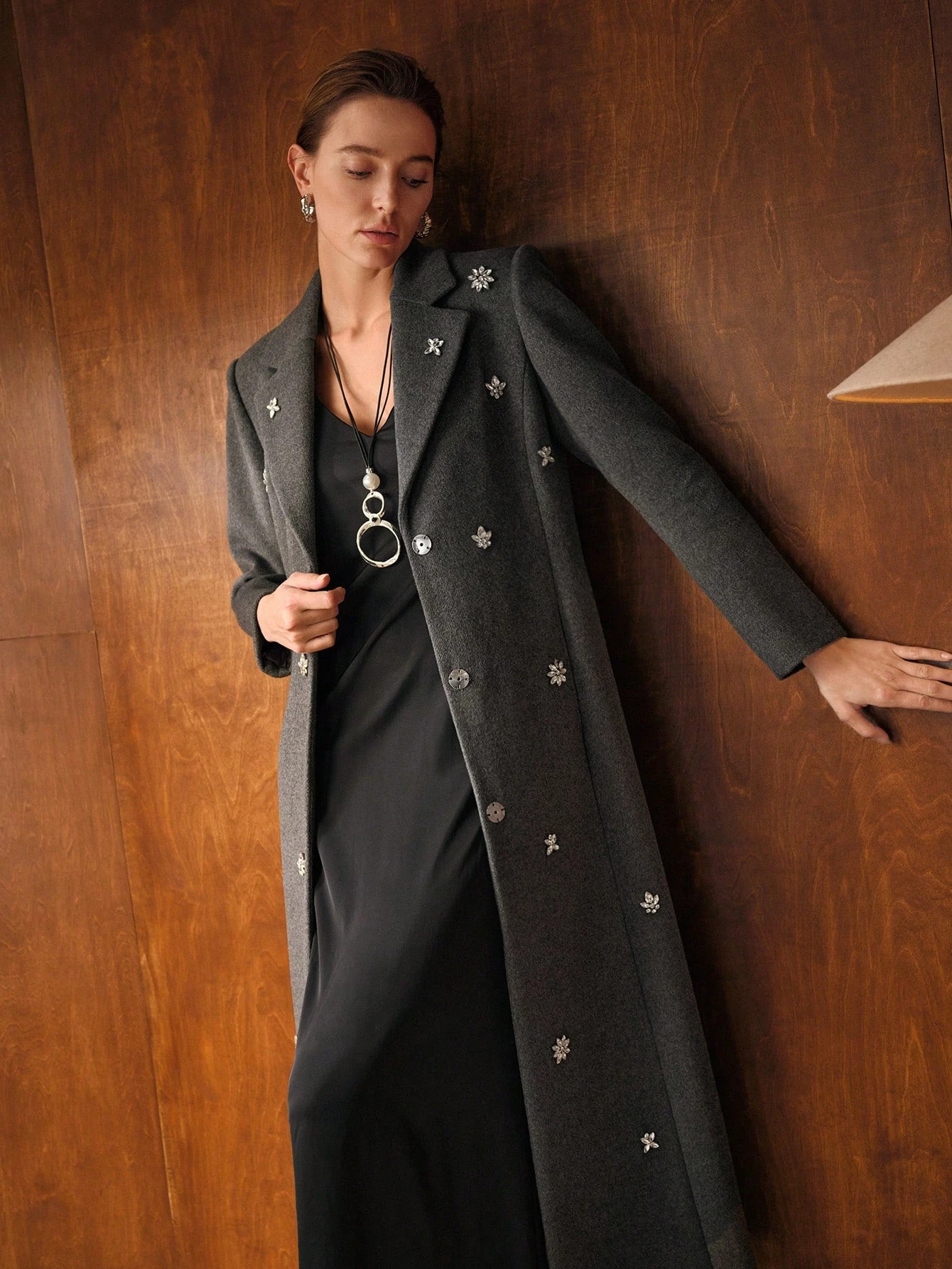 Woolen Crystal Women Long Blazer Double Breasted Lady Overcoat Slim Fit Coat Custom Made Only Jacket