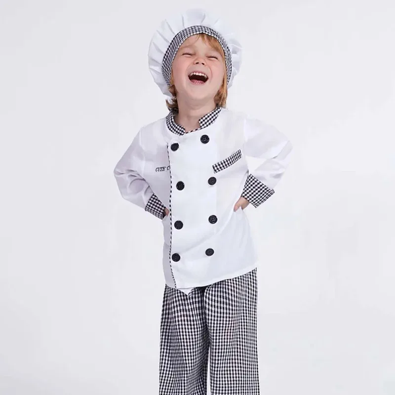 Ropa de cocina para niños y niñas, conjunto de disfraz de Chef de Halloween, uniforme de cocinero, fiesta de Carnaval, fantasía D NM35