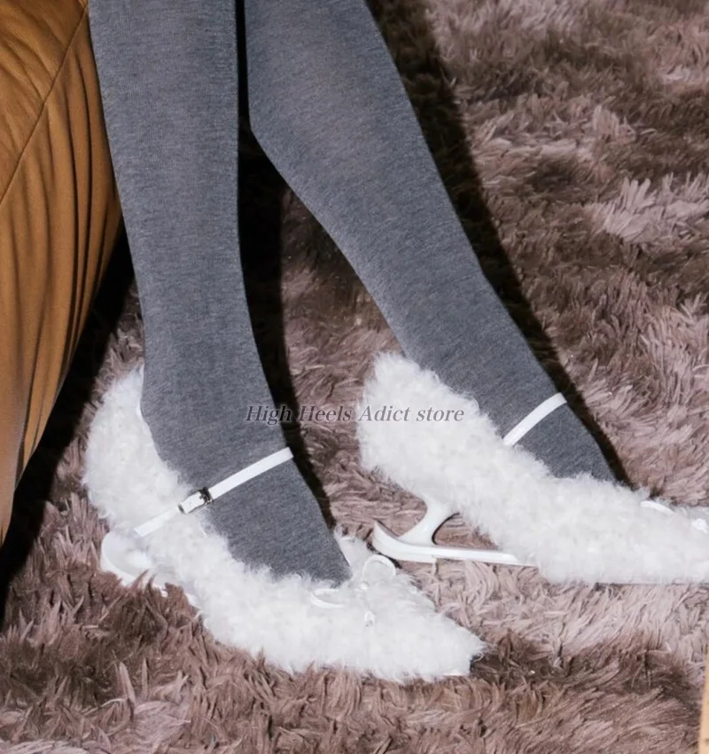 

Женские туфли-лодочки на танкетке из черного/белого/коричневого меха, сексуальные, необычного стиля, с острым носком, бантом, роскошные дизайнерские туфли на высоком каблуке для вечеринок и косплея