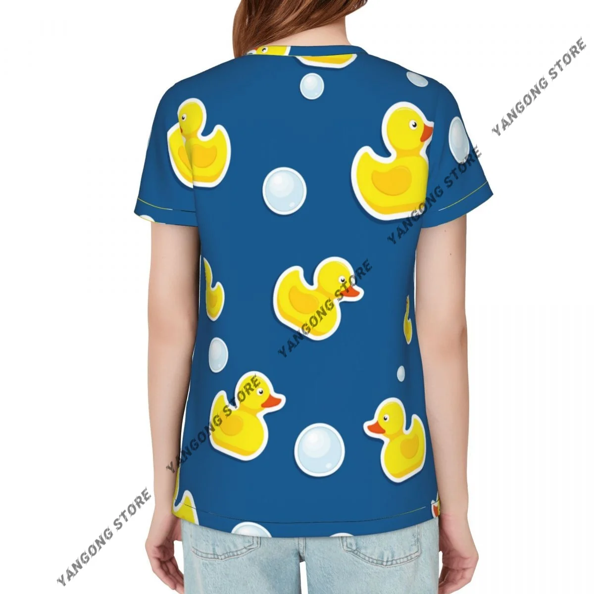 Casual Summer Woman Skinny Fit T-shirt Tight Short-Sleeve O-neck Tee Basic Cute Rubber Duck And Bubbles T Shirt