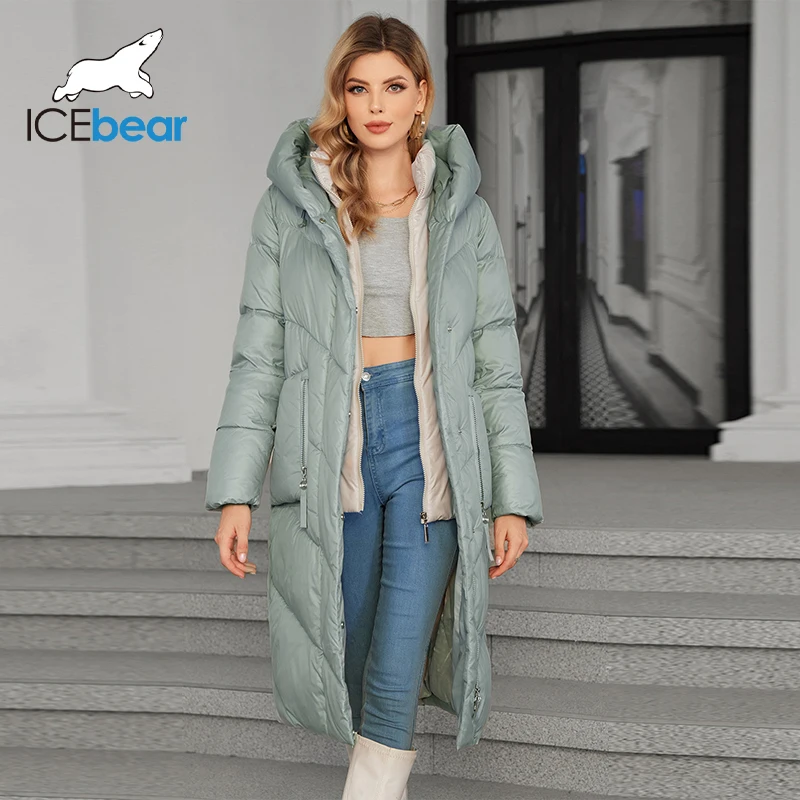 ICEbear 2024 chaqueta de plumón para mujer, gorro largo con forro, Clip, 2 piezas, cálido, suave, bolsillo grande, edredón con cremallera, chaqueta