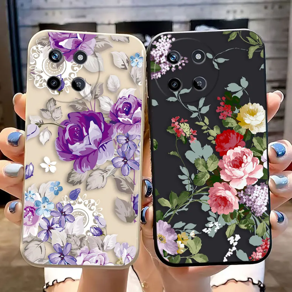 Pretty Purple Flowers Cover Phone Case For OPPO Realme 11 10 9 9I 8 8I 7 7I 6 5 PRO PLUS 4G 5G Colour Silicone Case Funda Shell 