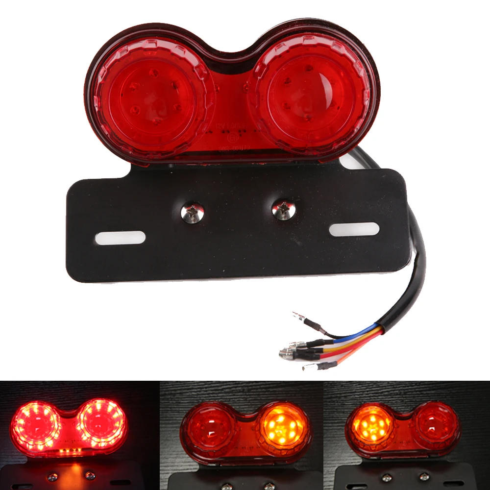 Motorcycle LED Tail Light Motorcycle Accessories Universal Brake Licence Plate Holder Light Twin Dual Turn Signal Light 12V