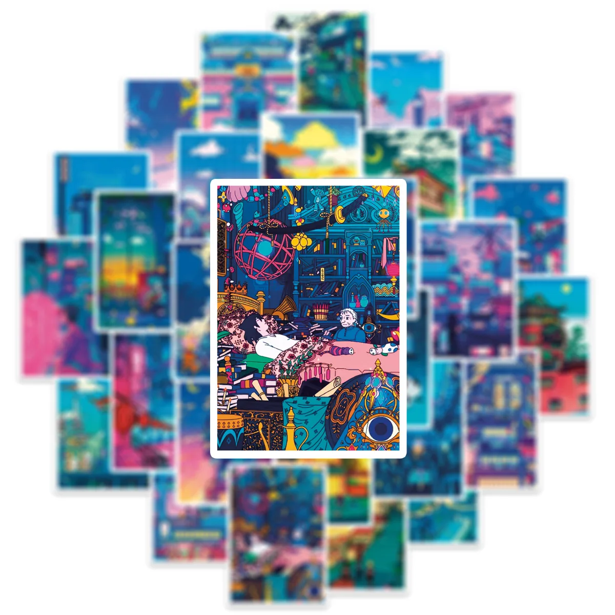 

10/30/50PCS Fashion Exquisite Anime Street Night View Cartoon Stickers for Water Cup Phone Computer Notebook Stationery Luggage