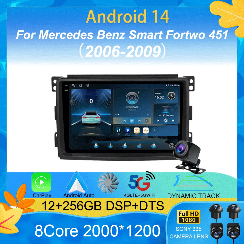 

Android 14 For Mercedes Benz Smart Fortwo 451 2006 2007 2008 2009 Car Radio GPS Carplay Multimedia Player Navigation Stereo Auto