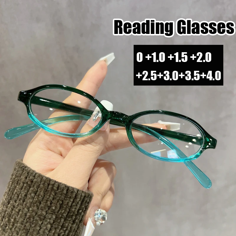 Vintage Small Oval Reading Glasses Fashion Ladies Blue Light Blocking Far Sight Eyeglasses Finished Optical Presbyopia Eyewear