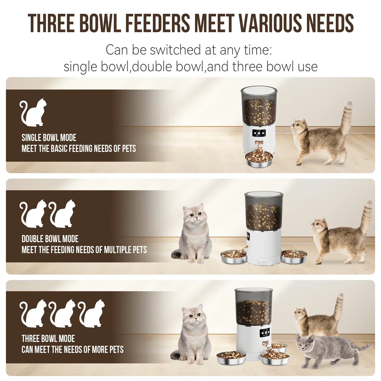 3 Bowl Automatic pet feeder Wifi Remote Control 6L large capacity Cat feeder Smart pet feeder Pet Product