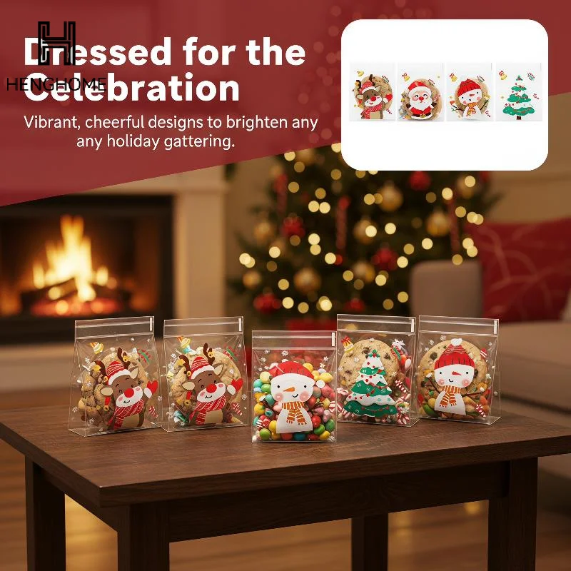 Xmas Food Snacks - 100 sacchetti autoadesivi natalizi con stampe