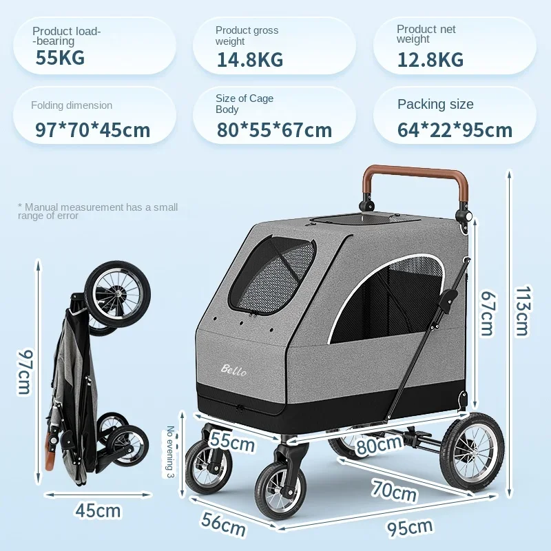 Handcart durável do cão com grande capacidade, projeto dobrável, atividades ao ar livre